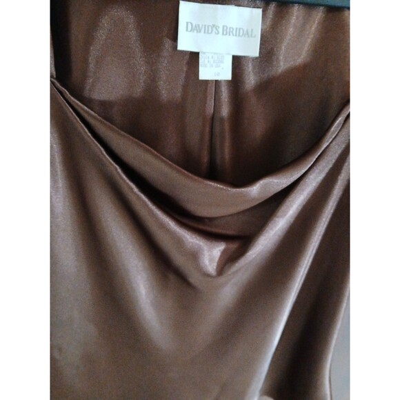 VTG David's Bridal Women's Size 10 Chocolate Satin Draped Neck Sleeveless Blouse - Picture 4 of 9